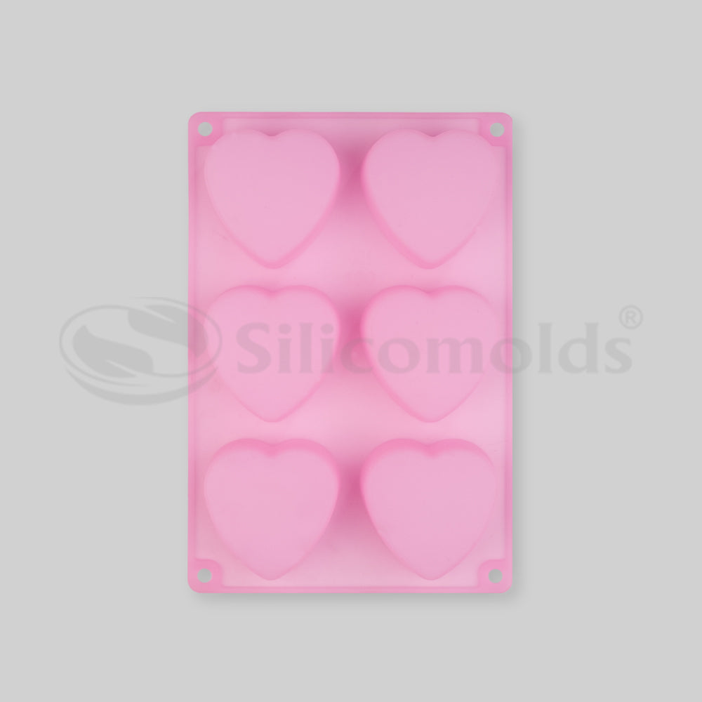 SILICOMOLDS - 100gms - Heart Shape - 6 Cavities Silicone Soap Mold-URP003SM