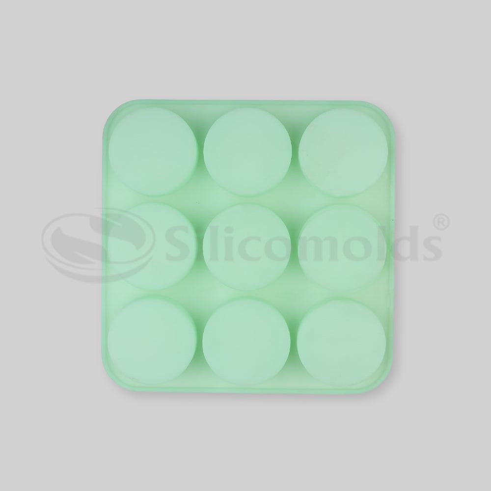 SILICOMOLDS - 125gms - Round Shape - 9 Cavities Silicone Soap Mold-URP009SM