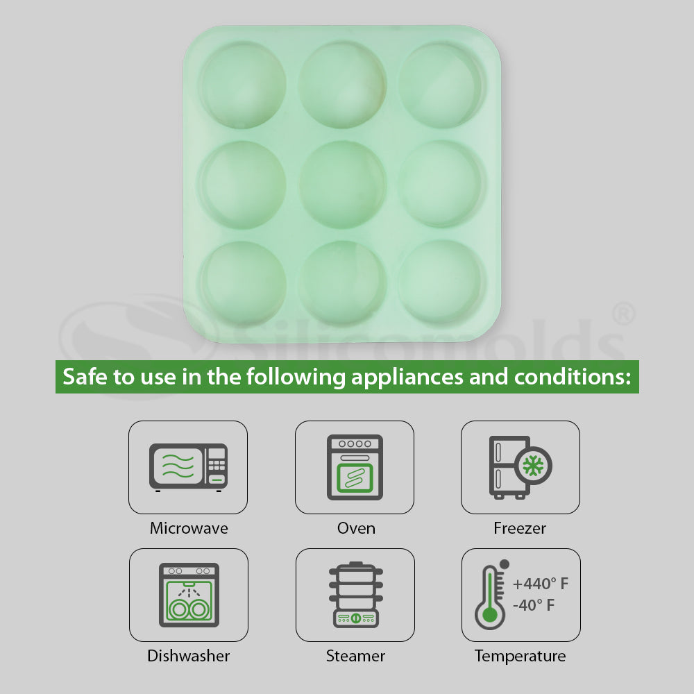 SILICOMOLDS - 125gms - Round Shape - 9 Cavities Silicone Soap Mold-URP009SM