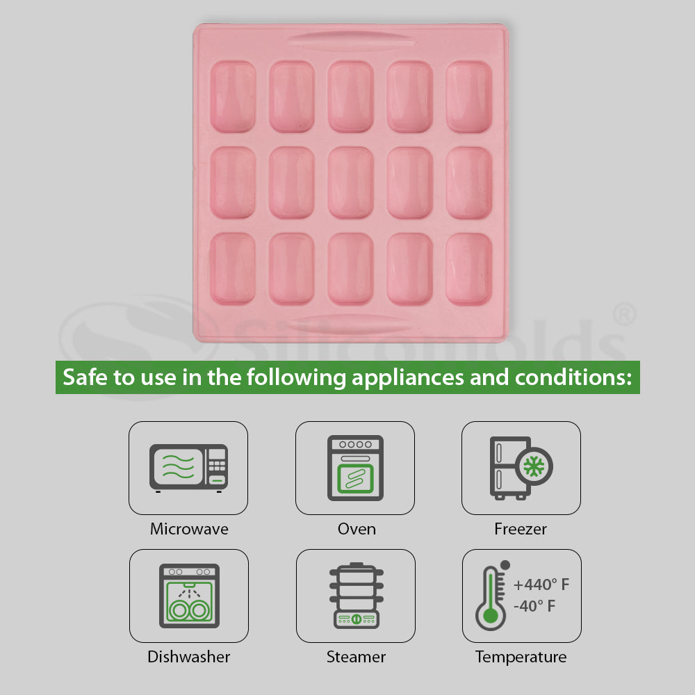 SILICOMOLDS - 30gms - Rectangle Shape- 15 Cavities Silicone Soap Mold-URP013SM