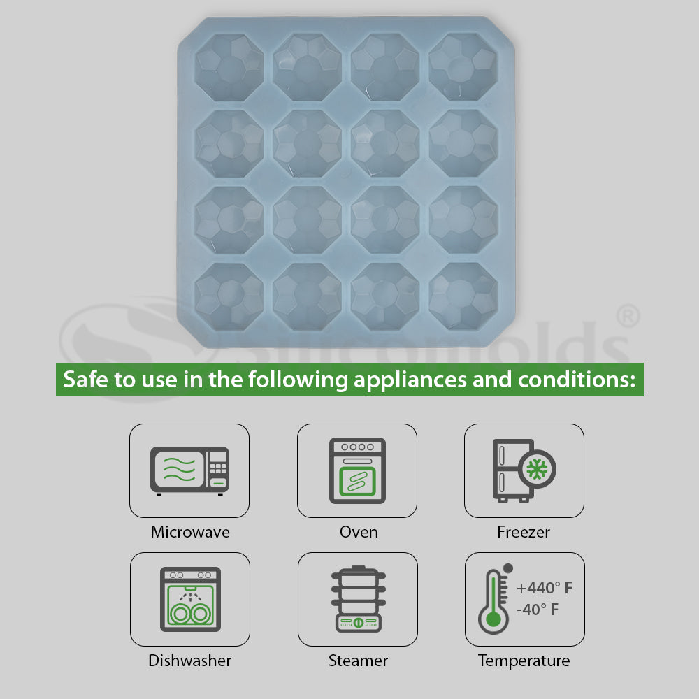 SILICOMOLDS - 50gms - Diamond Shape -16 Cavities Silicone Soap Mold-URP023SM
