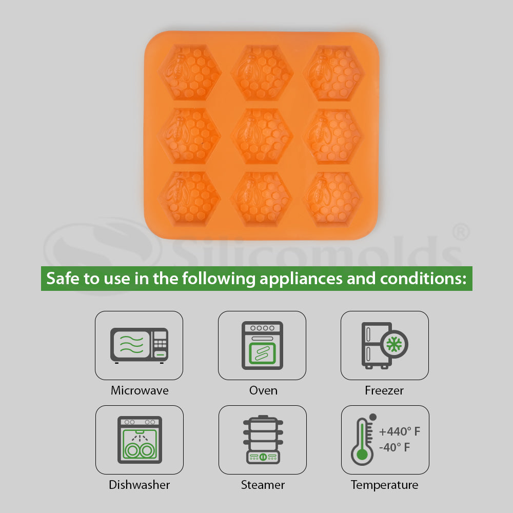 SILICOMOLDS - 70gms-Honey Bee – 9 Cavities Silicone Soap Mold -URP042SM