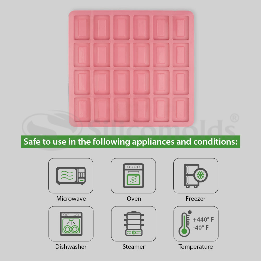 SILICOMOLDS - 15gms - Rectangle - 24 Cavities Silicone Soap Mold-URP046SM
