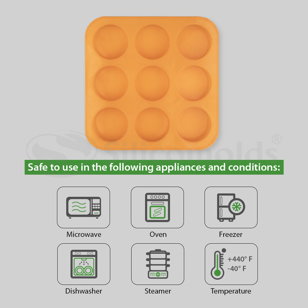 SILICOMOLDS - 100gms - Round Shape - 9 Cavities Silicone Soap Mold-URP004SM