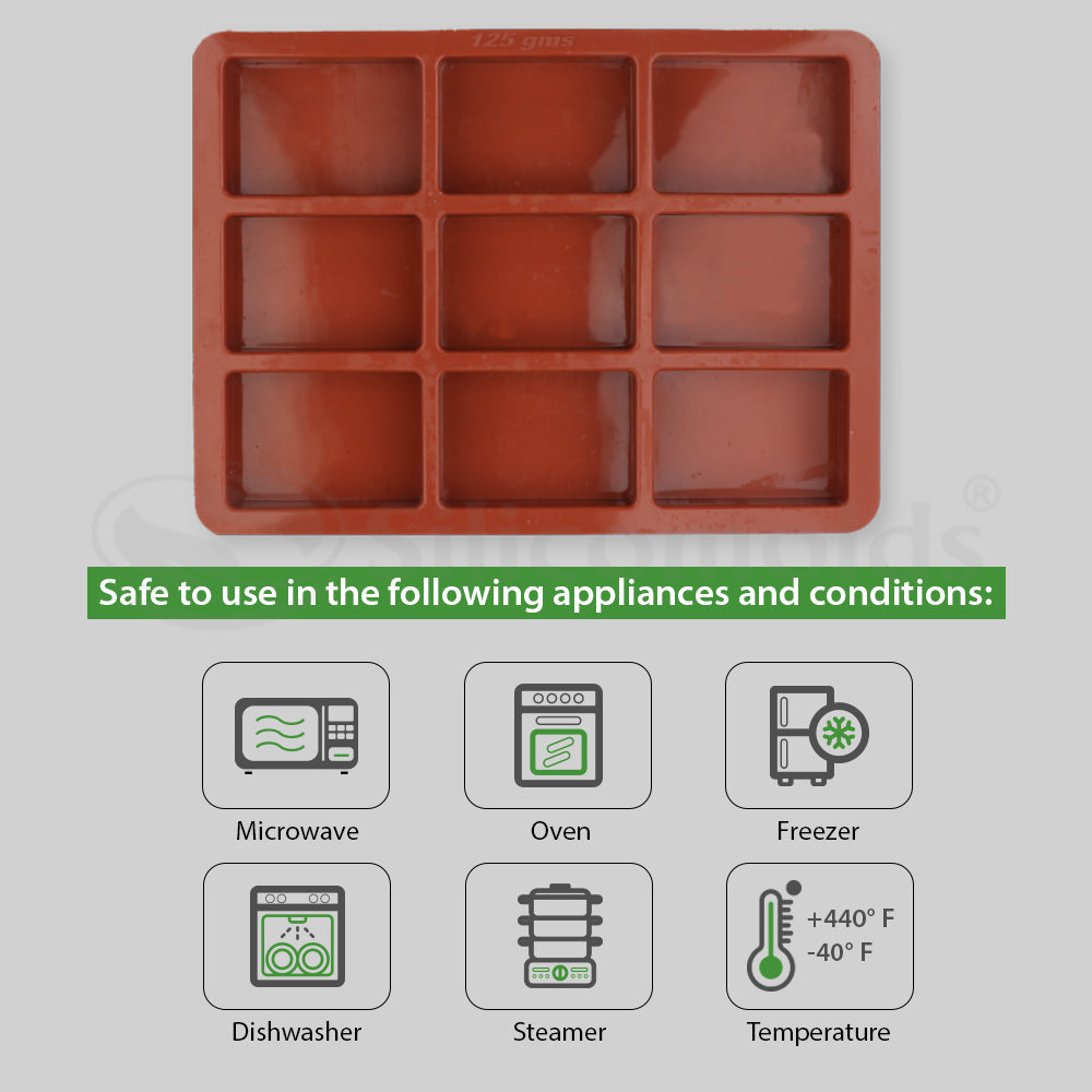 SILICOMOLDS - 125gms -Rectangle Shape - 9 Cavities Silicone Soap Mold-URP014SM