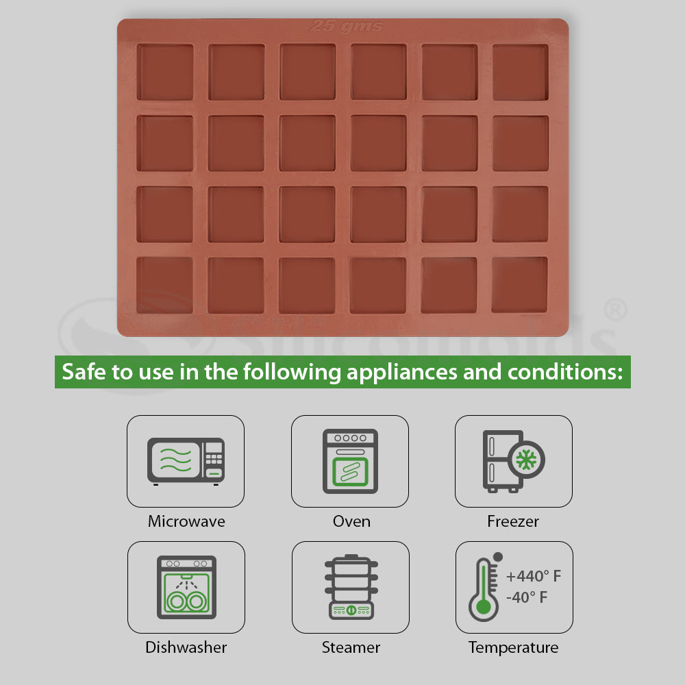 SILICOMOLDS -25gms - Square Shape- 24 Cavities Silicone Soap Mold-URP015SM