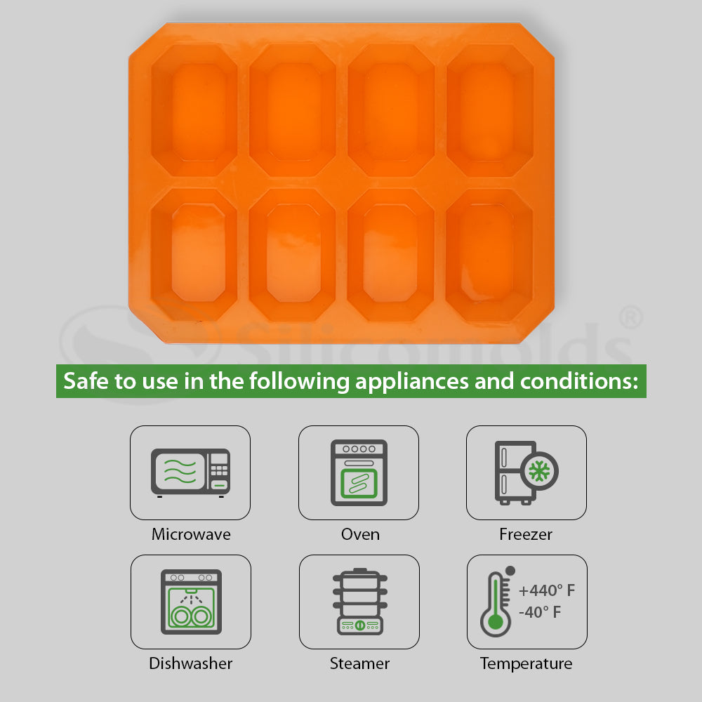 SILICOMOLDS - 100gms - Octagonal Shape - 8 Cavities Silicone Soap Mold-URP024SM
