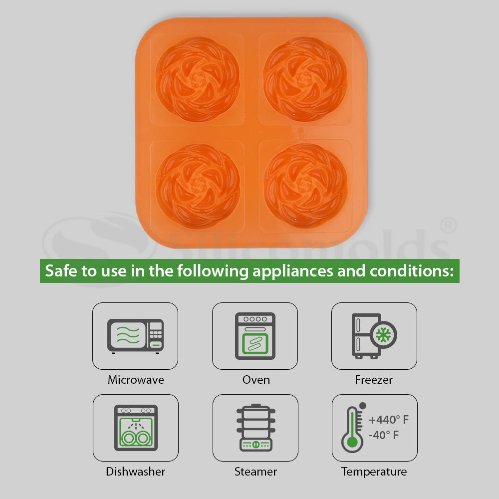 SILICOMOLDS - 70gms – Blooming Rose - 4 Cavities Silicone Soap Mold-URP027SM
