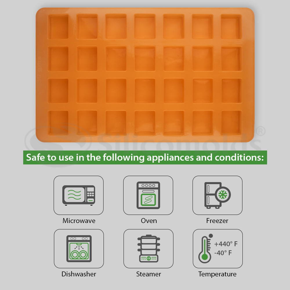 SILICOMOLDS - 30gms - Rectangle Shape– 28 Cavities Silicone Soap Mold-URP036SM