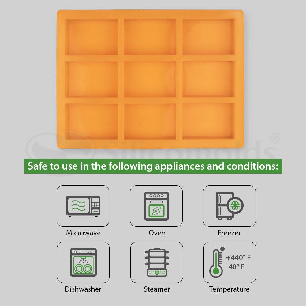 SILICOMOLDS - 90gms - Rectangle Shape - 9 Cavities Silicone Soap Mold-URP049SM