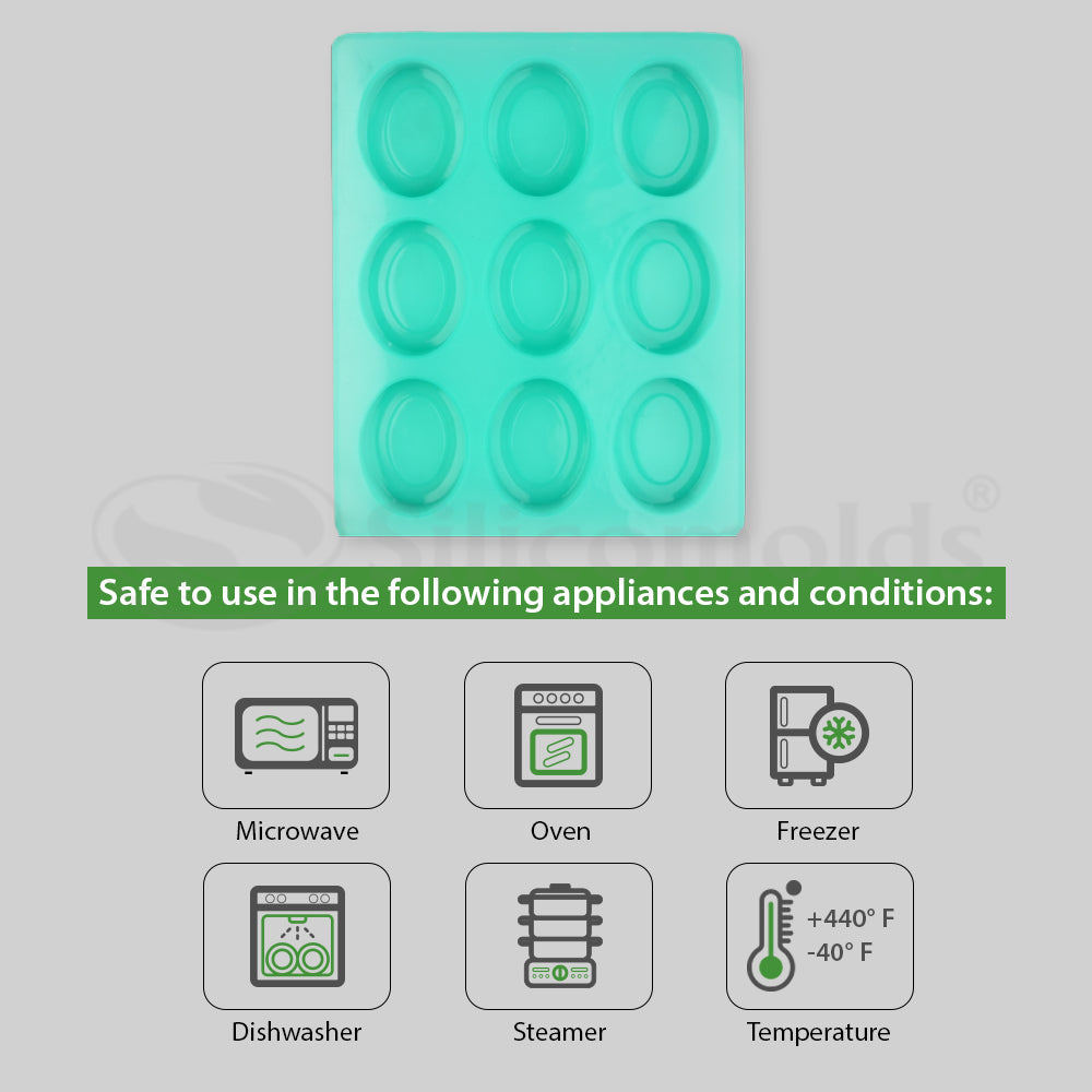 SILICOMOLDS-115gms -Oval Pears Shape - 9 Cavities Silicone Soap Mold-URP051SM
