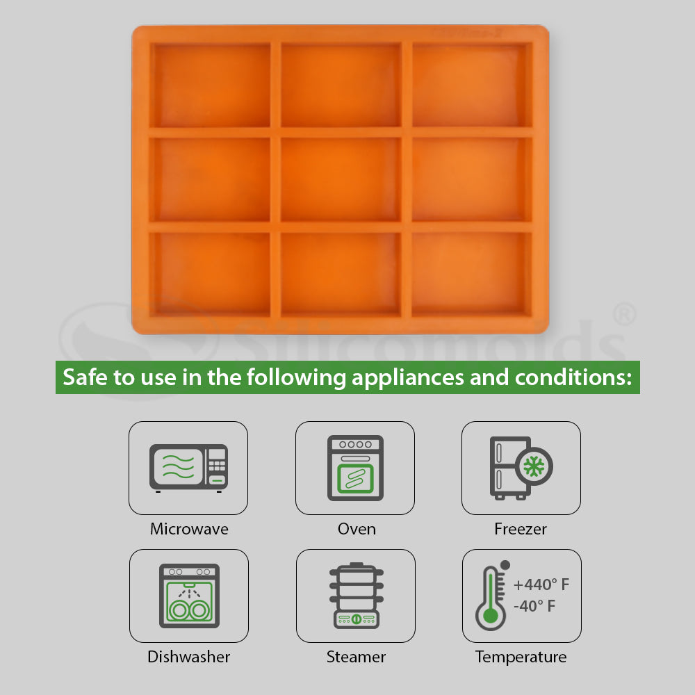 SILICOMOLDS-125gms -Rectangle Shape - Design-2 - 9 Cavities Silicone Soap Mold-URP053SM