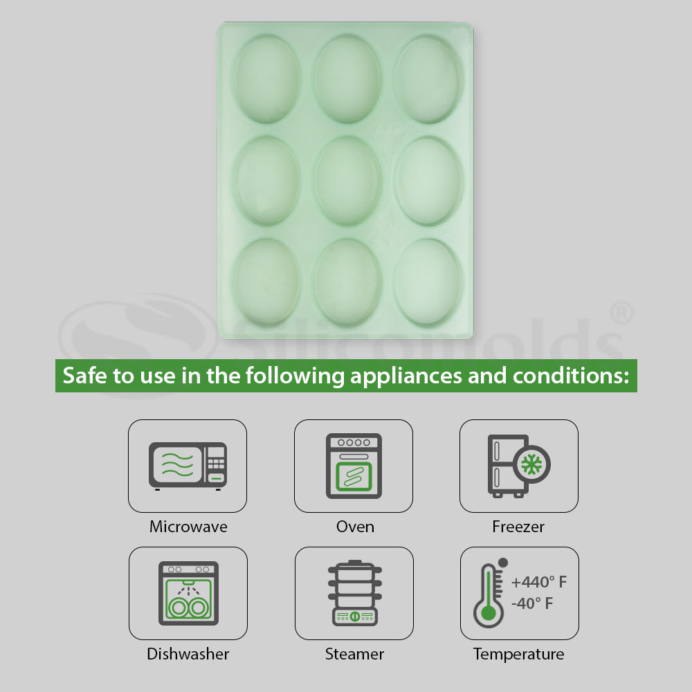 SILICOMOLDS-80gms - Oval Shape - 9 Cavities Silicone Soap Mold-URP054SM