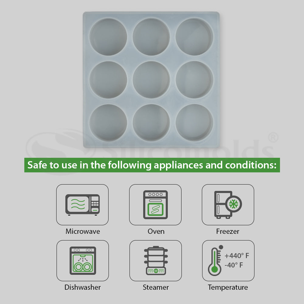 SILICOMOLDS – 60gms Round Shape - 9 cavities Soap Molds -URP059SM