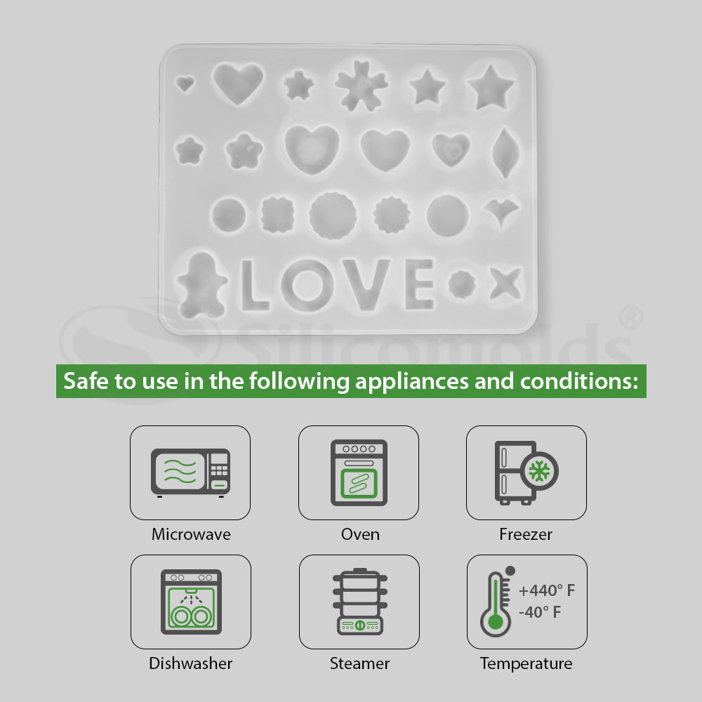 SILICOMOLDS - VARIOUS SHAPES(22) + LOVE MOLD - URP188-RM