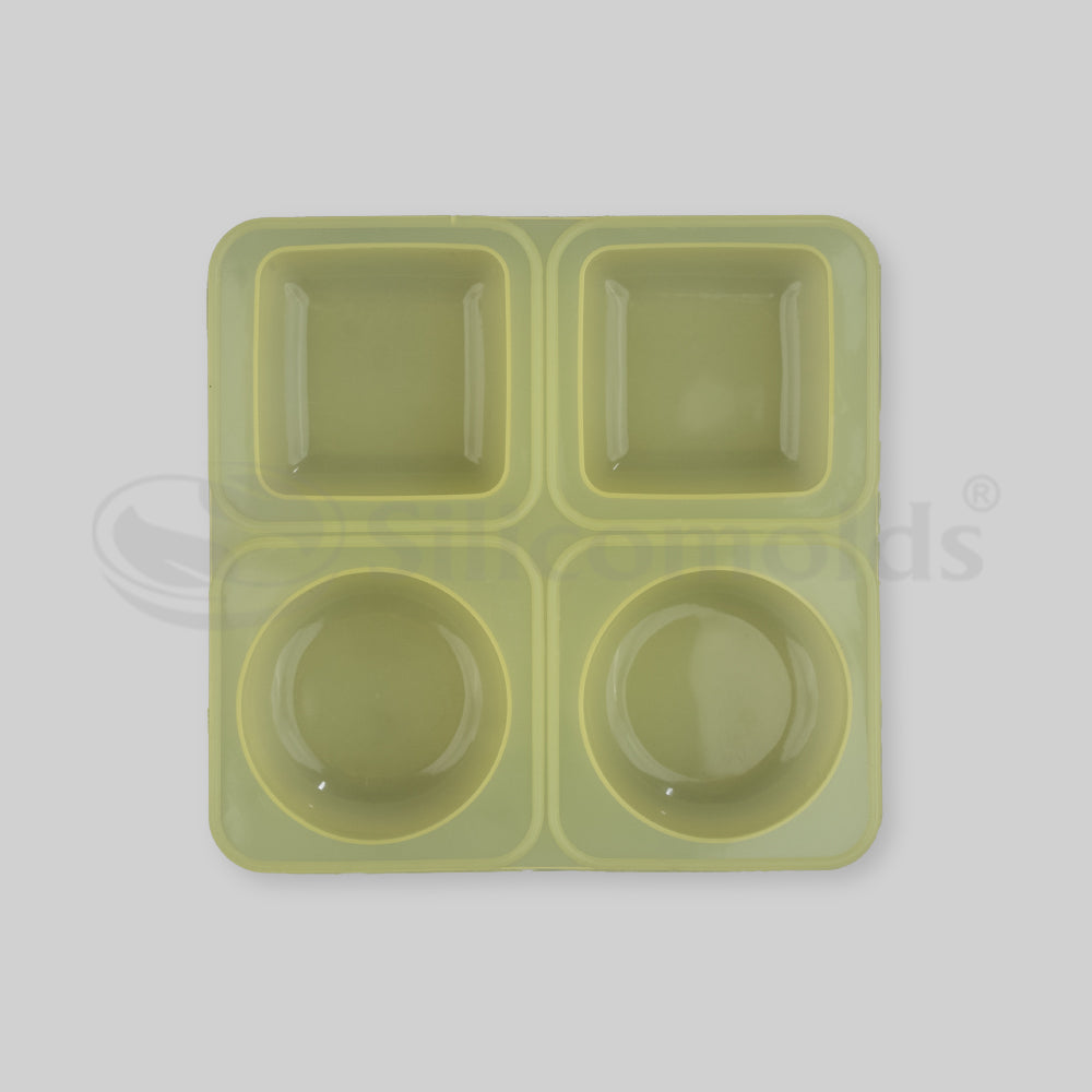 SILICOMOLDS - 125gms - Round+Square - 4 Cavities Silicone Soap Mold-URP041ASM