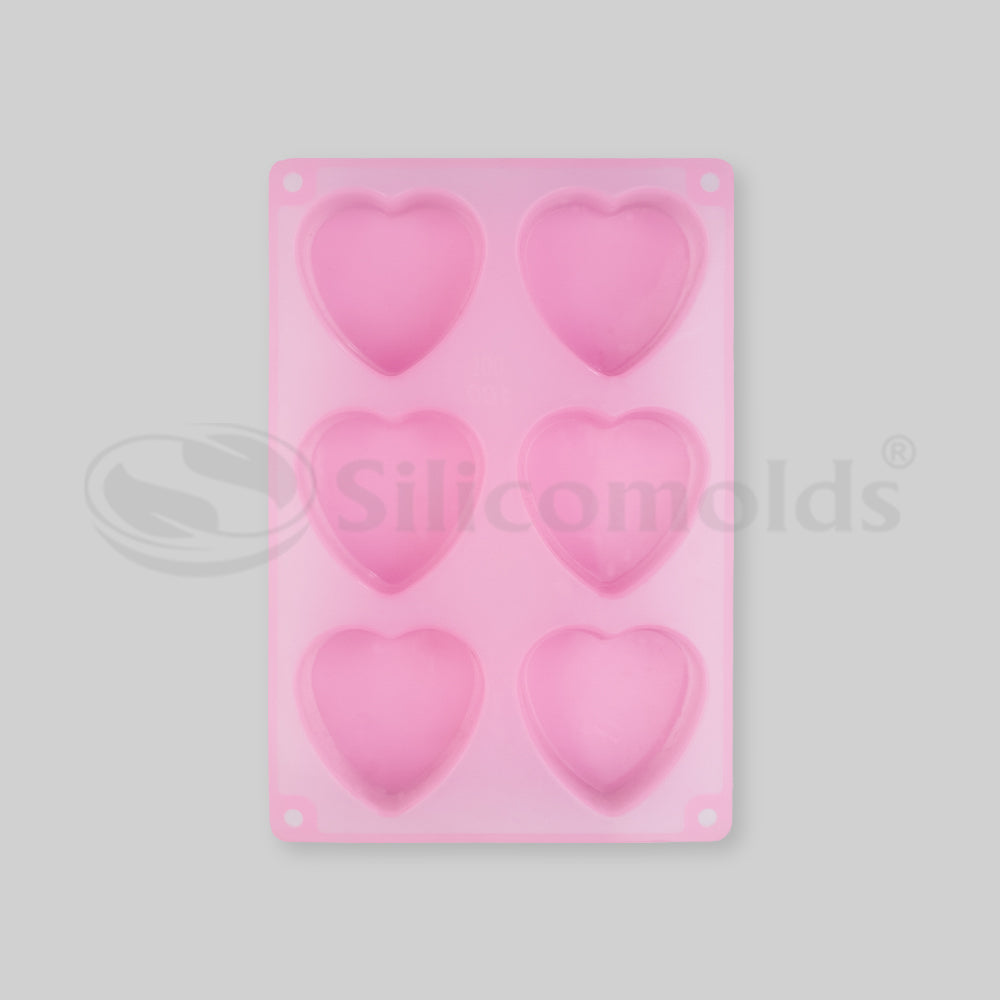 SILICOMOLDS - 100gms - Heart Shape - 6 Cavities Silicone Soap Mold-URP003SM