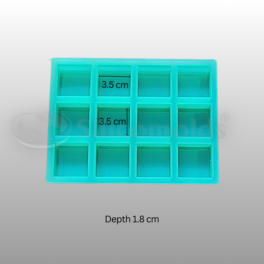 SILICOMOLDS- 25 Gms – Square Shape - 12 Cavities – Silicone Soap Mold-URP062SM