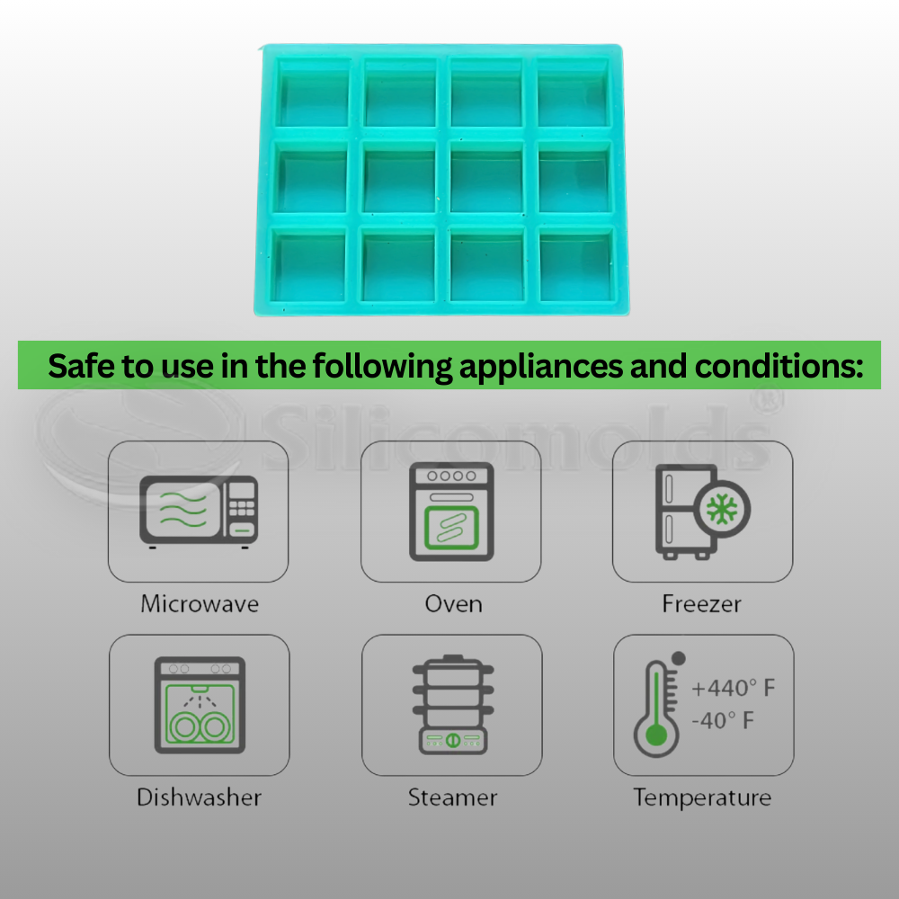 SILICOMOLDS- 25 Gms – Square Shape - 12 Cavities – Silicone Soap Mold-URP062SM