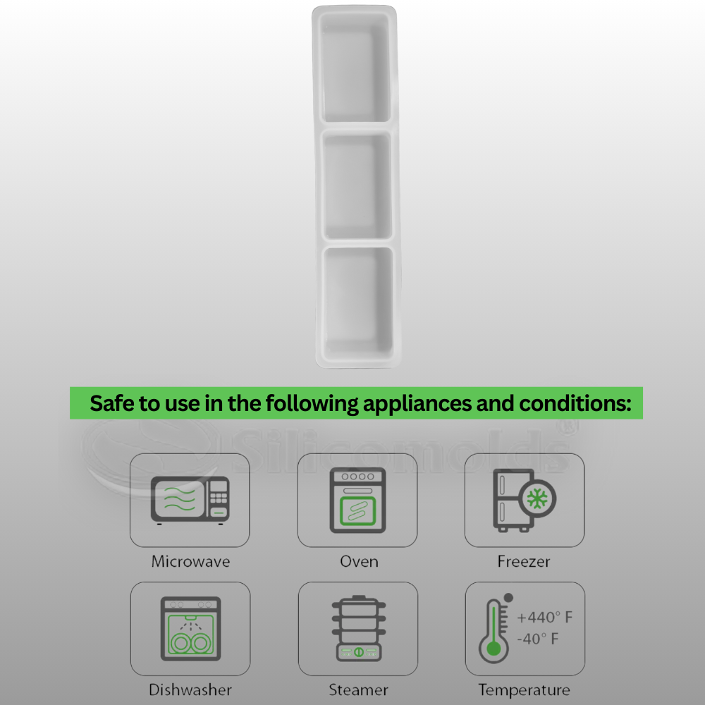 SILICOMOLDS – 40gms – Rectangle -3 Cavities Silicone Soap Mold-URP060SM