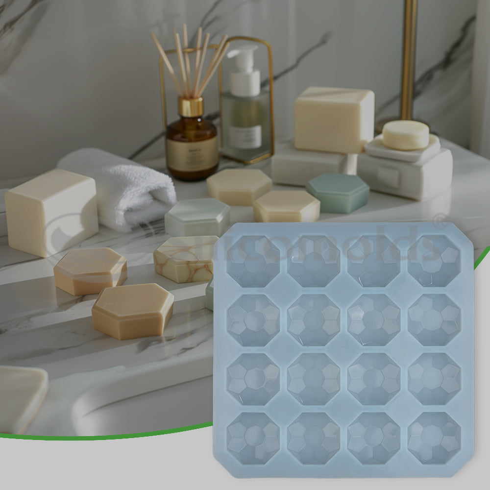 SILICOMOLDS - 50gms - Diamond Shape -16 Cavities Silicone Soap Mold-URP023SM