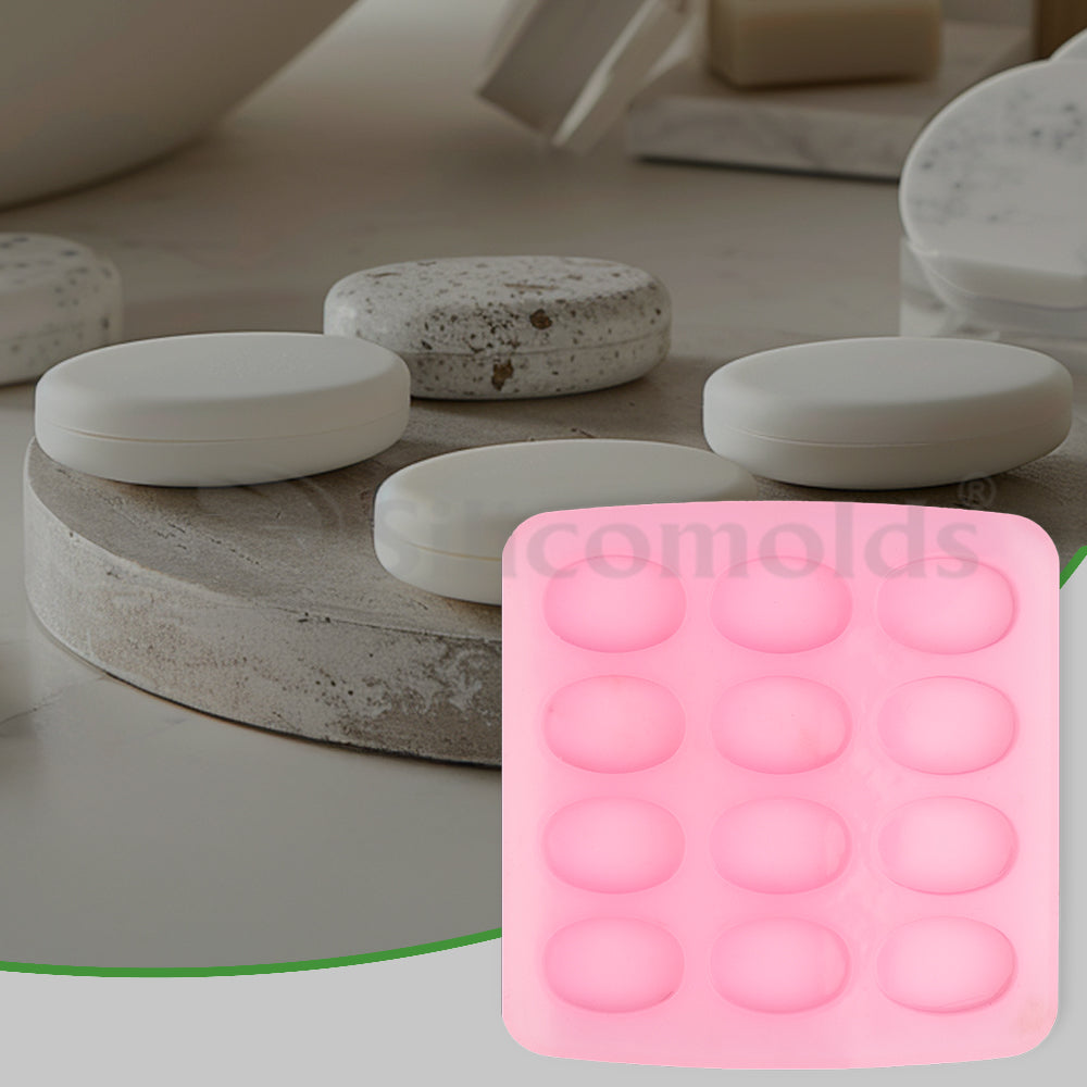 SILICOMOLDS - 20gms- Oval Shape –12 Cavities Silicone Soap Mold-URP032SM