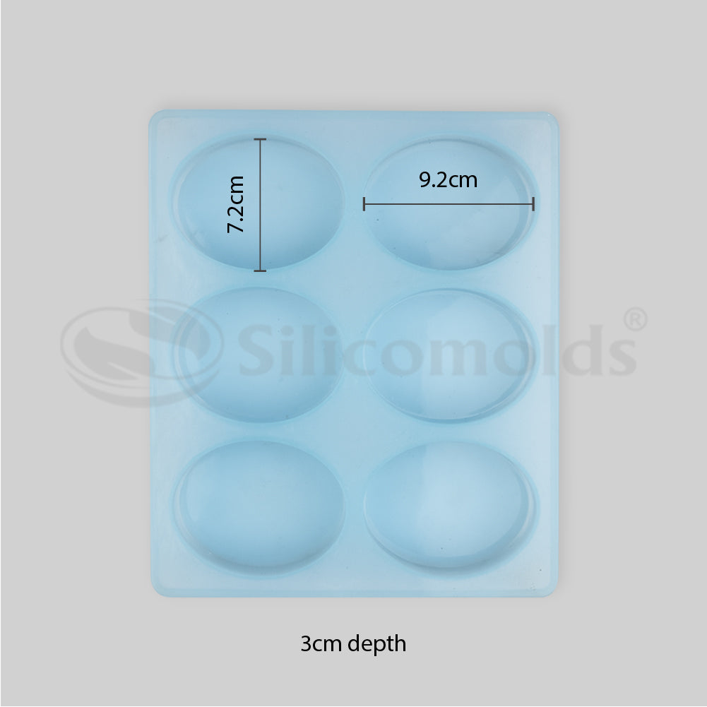 SILICOMOLDS- 150gms - Oval Shape - 6 Cavities Silicone Soap Mold-URP001SM