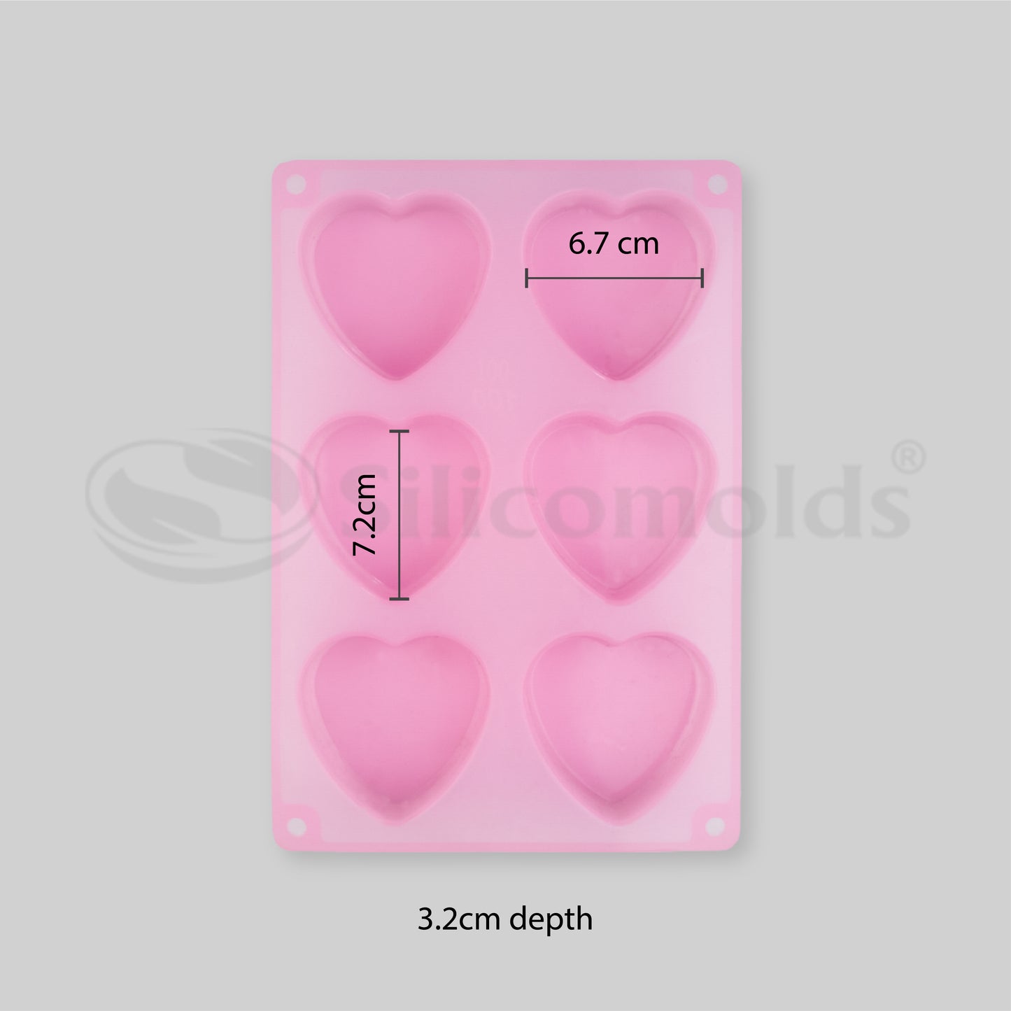 SILICOMOLDS - 100gms - Heart Shape - 6 Cavities Silicone Soap Mold-URP003SM