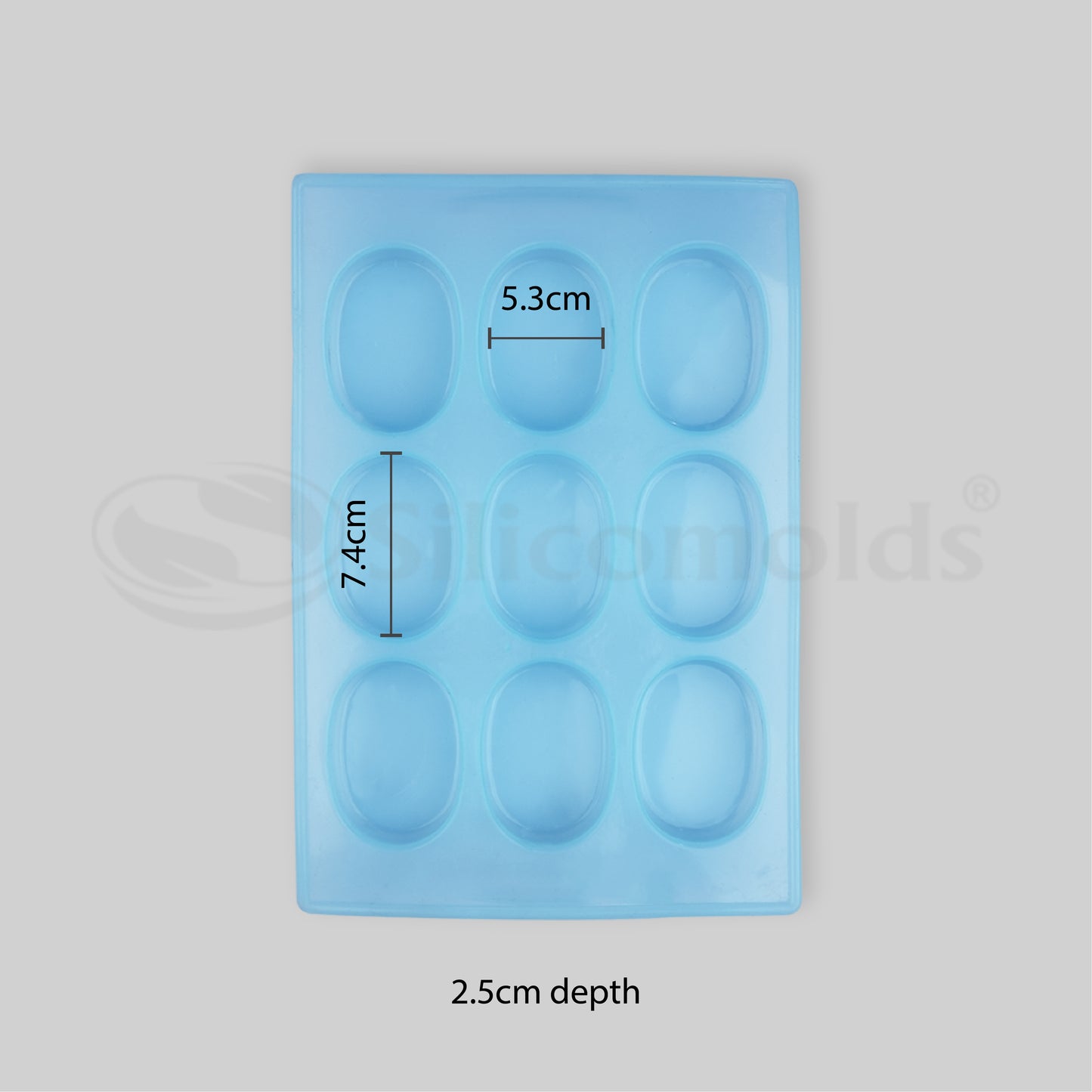 SILICOMOLDS - 75gms – Oval Shape - 9 Cavities Silicone Soap Mold-URP008SM