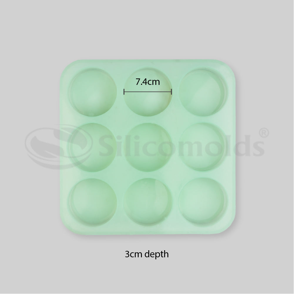 SILICOMOLDS - 125gms - Round Shape - 9 Cavities Silicone Soap Mold-URP009SM