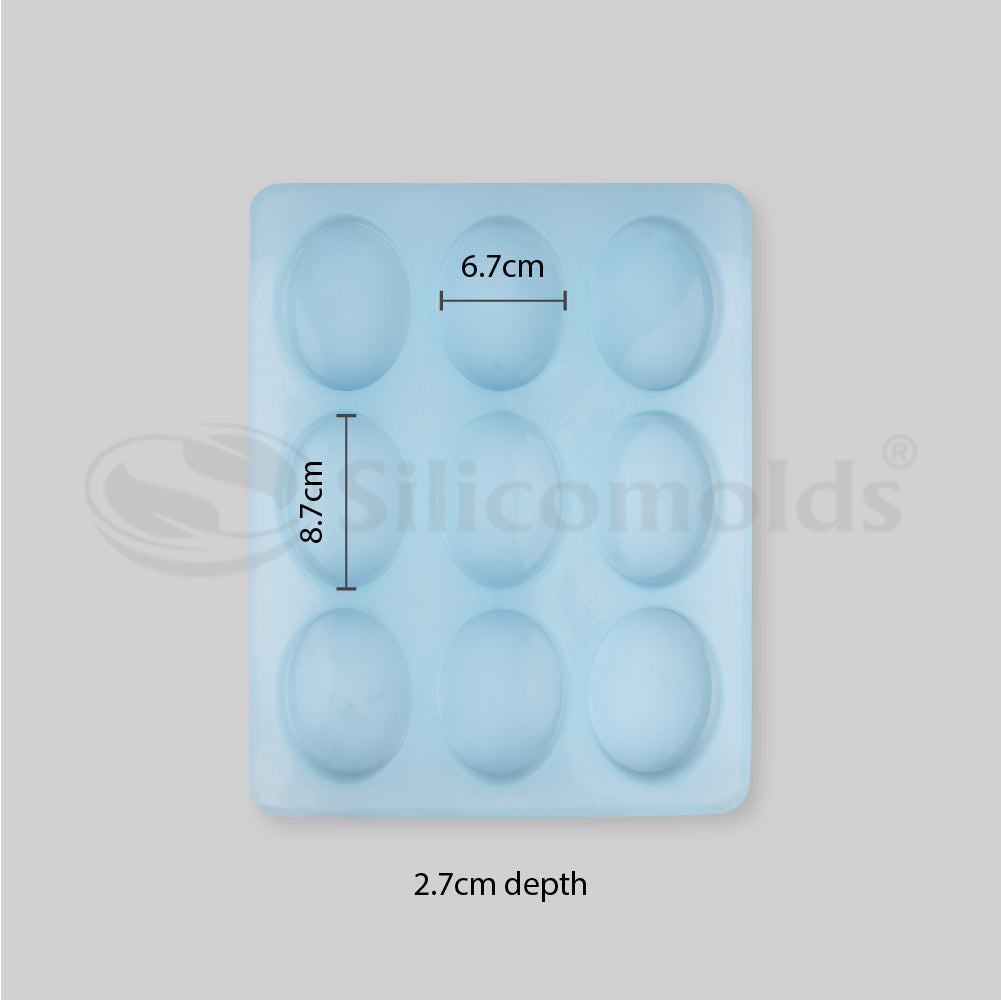 SILICOMOLDS - 125gms - Oval Shape - 9 Cavities Silicone Soap Mold-URP010SM