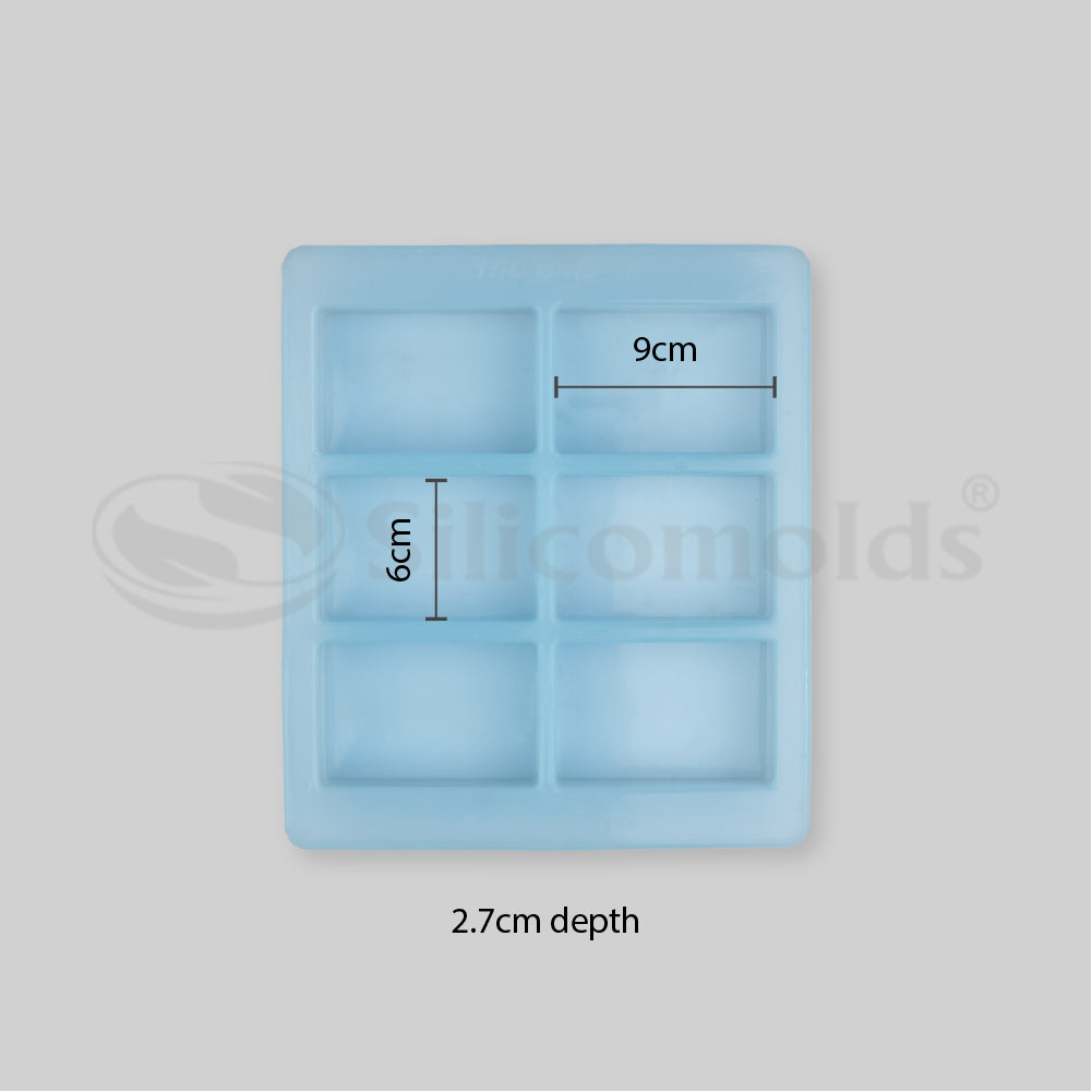 SILICOMOLDS- 150gms - Rectangle Shape - 6 Cavities Silicone Soap Mold-URP012SM