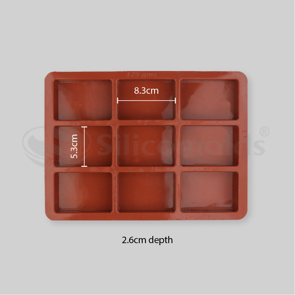 SILICOMOLDS - 125gms -Rectangle Shape - 9 Cavities Silicone Soap Mold-URP014SM
