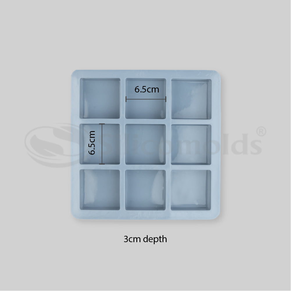 SILICOMOLDS 125gms - Square Shape - 9 Cavities Silicone Soap Mold-URP026SM