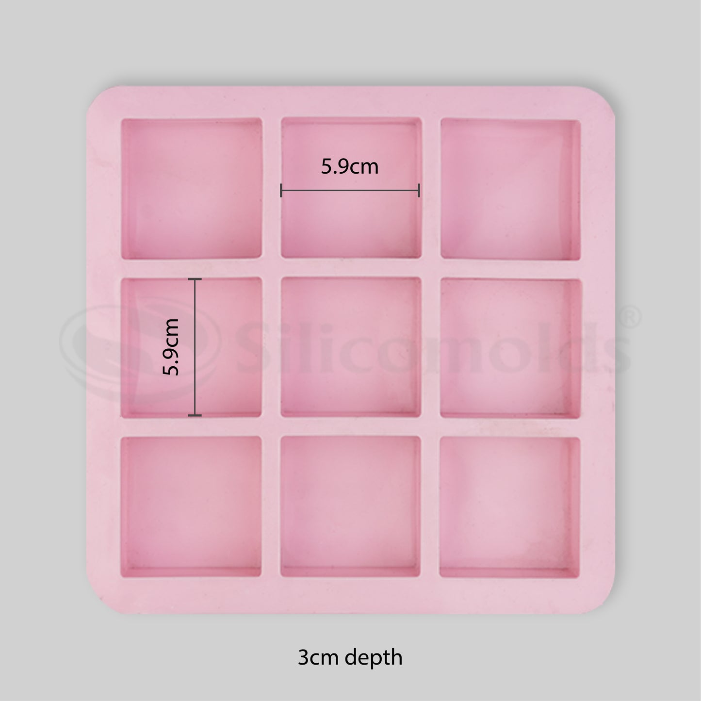 SILICOMOLDS - 100gms - Square Shape - 9 Cavities Silicone Soap Mold-URP028SM