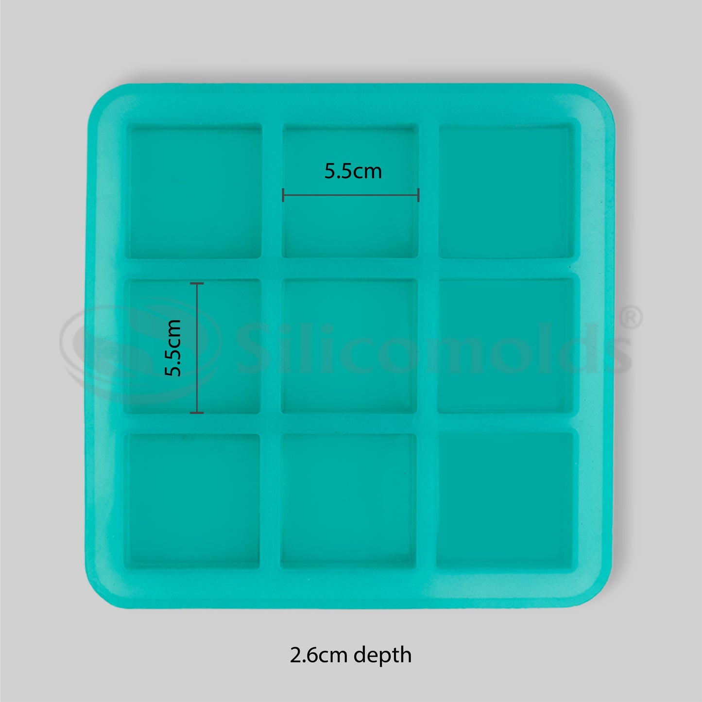 SILICOMOLDS - 75gms – Square Shape - 9 Cavities Silicone Soap Mold-URP029SM