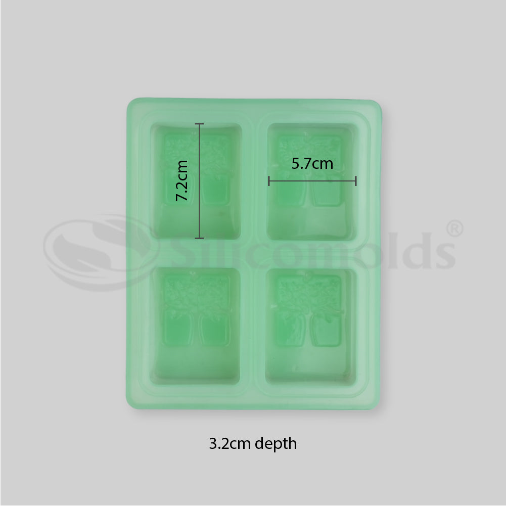 SILICOMOLDS - 125gms - Rectangular Tree Design - 4 Cavities Silicone Soap Mold- URP041SM
