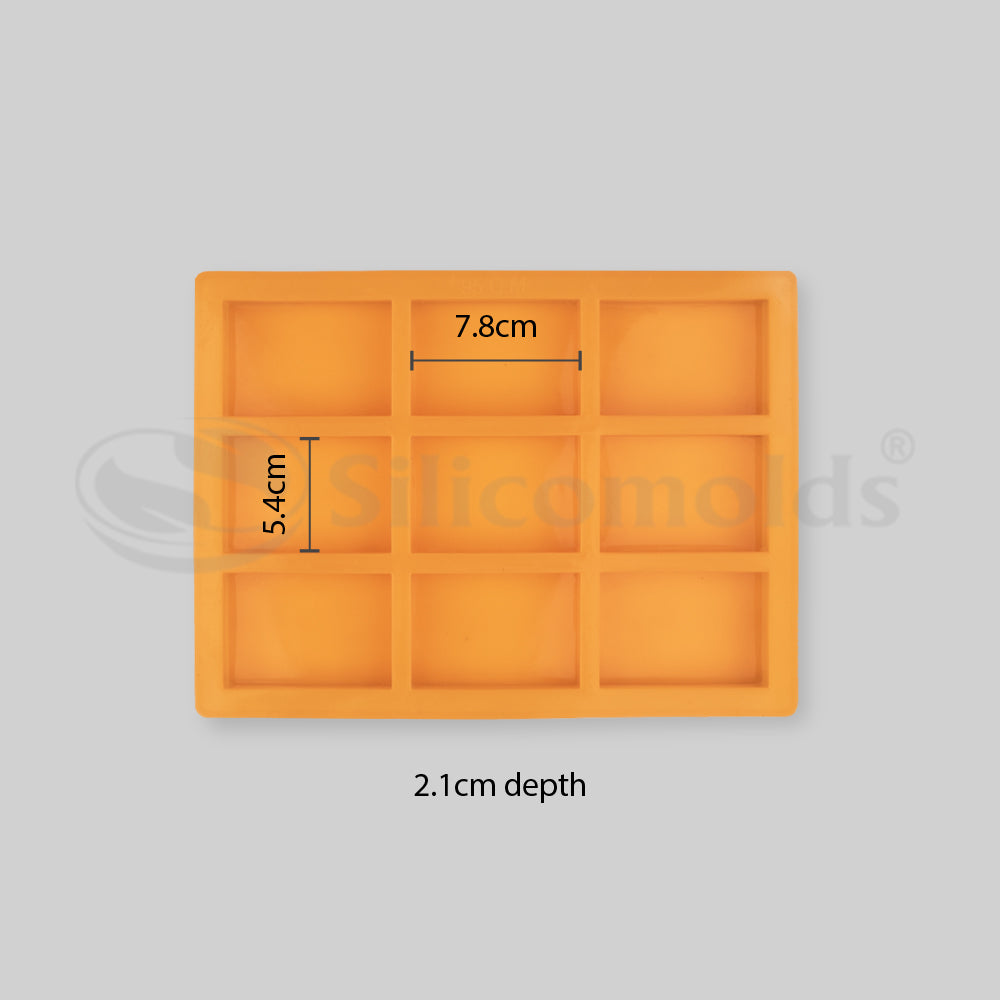 SILICOMOLDS - 90gms - Rectangle Shape - 9 Cavities Silicone Soap Mold-URP049SM