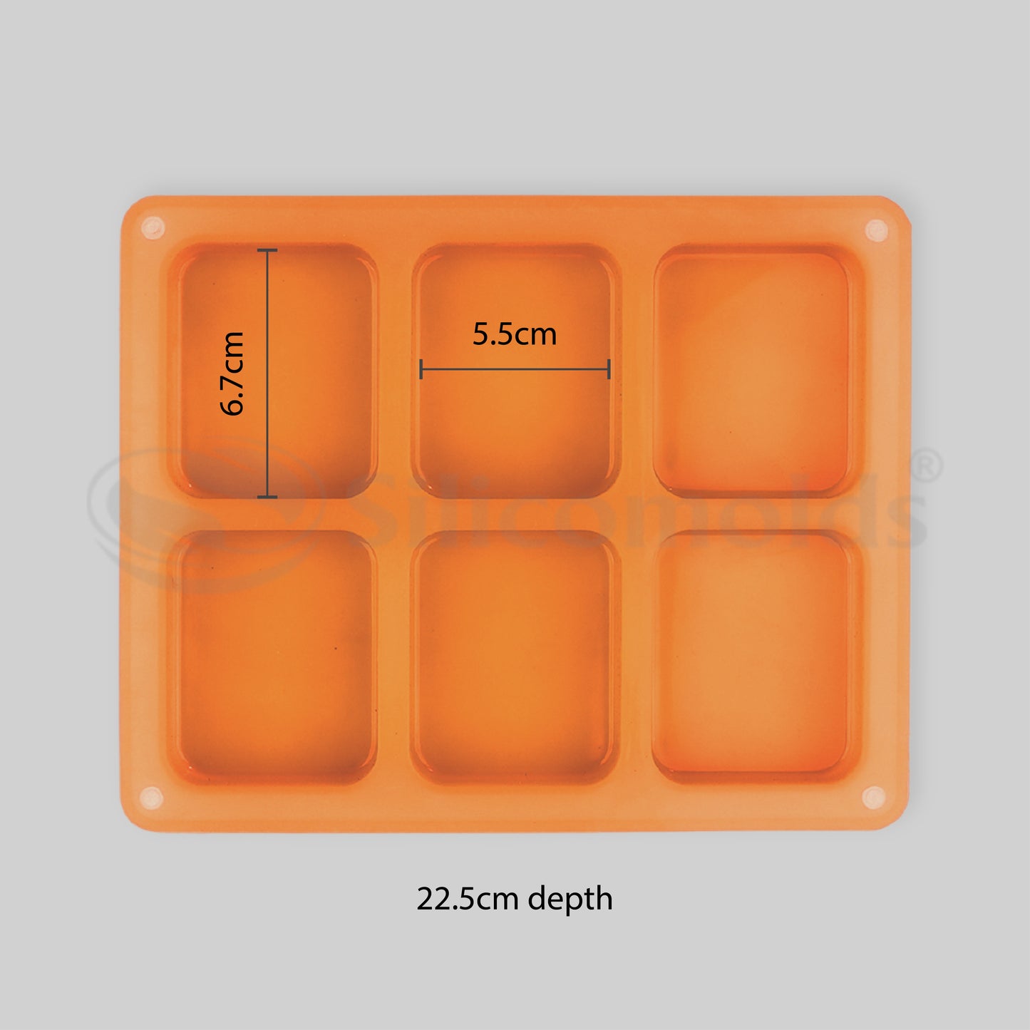 SILICOMOLDS-80gms - Rectangle Shape - 6 Cavities Silicone Soap Mold-URP050SM