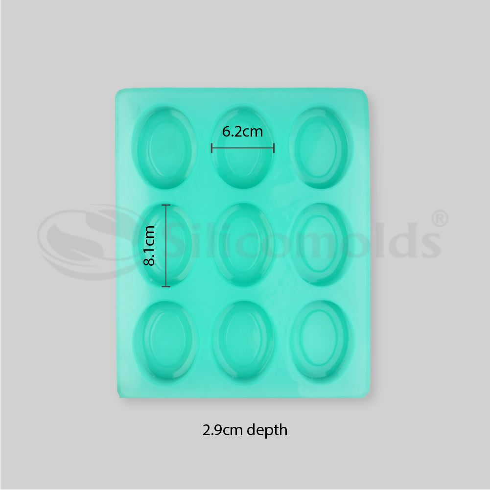SILICOMOLDS-115gms -Oval Pears Shape - 9 Cavities Silicone Soap Mold-URP051SM