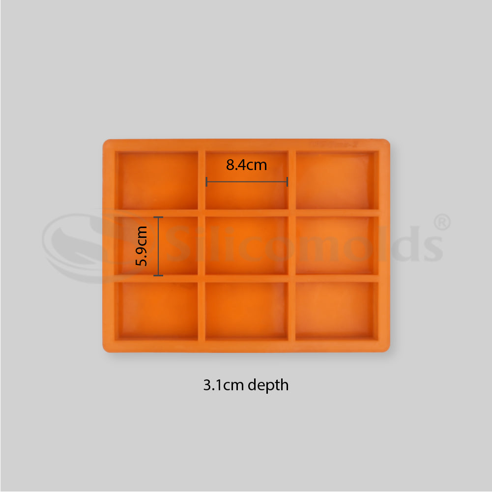 SILICOMOLDS-125gms -Rectangle Shape - Design-2 - 9 Cavities Silicone Soap Mold-URP053SM