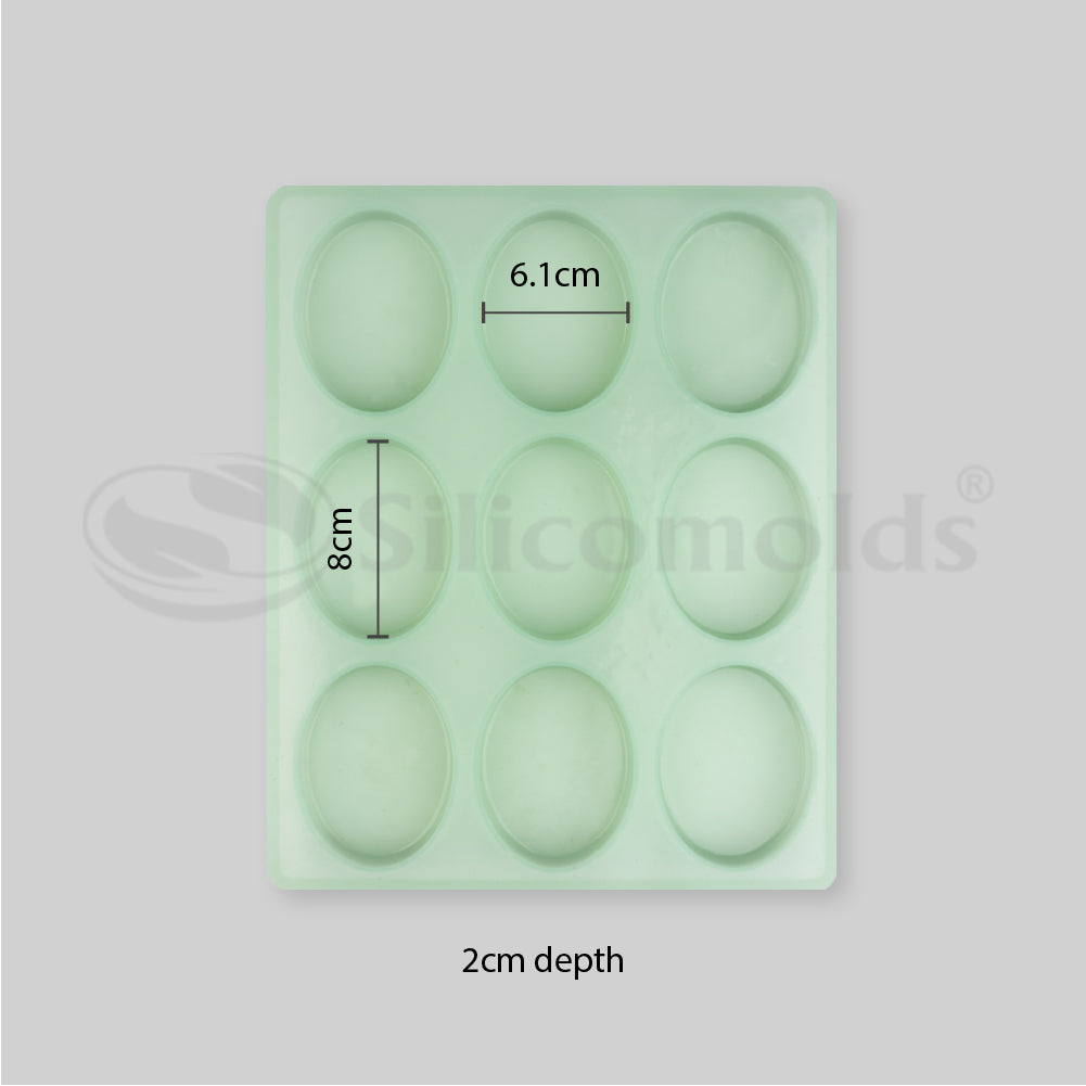 SILICOMOLDS-80gms - Oval Shape - 9 Cavities Silicone Soap Mold-URP054SM