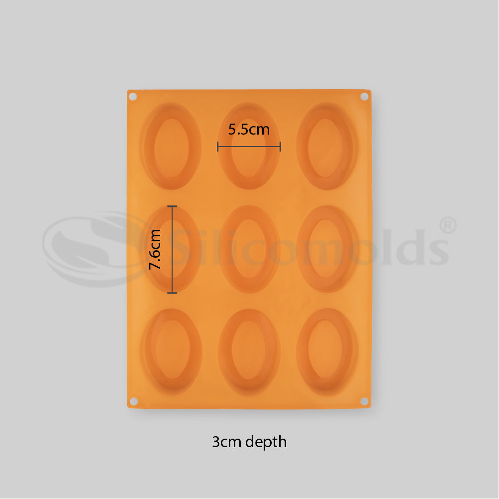 SILICOMOLDS-100gms -Oval Pears Shape - 9 Cavities Silicone Soap Mold-URP056SM