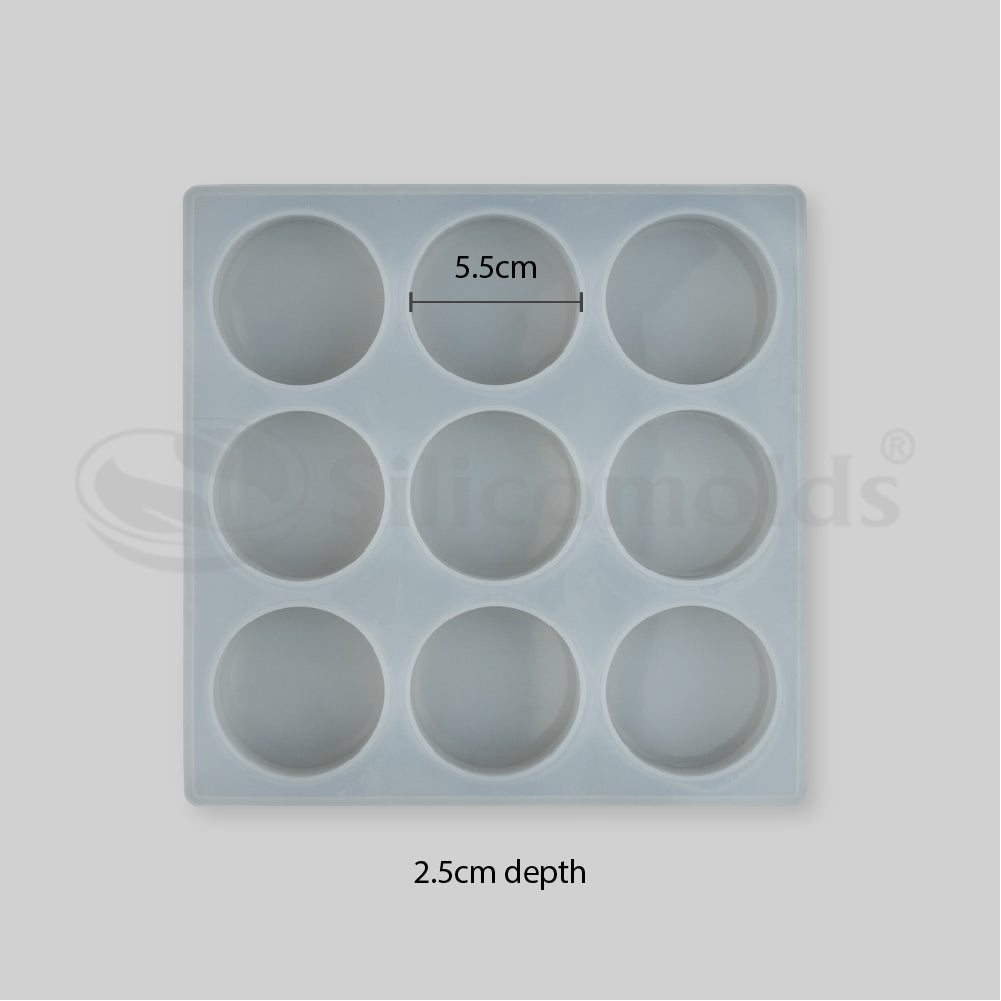 SILICOMOLDS – 60gms Round Shape - 9 cavities Soap Molds -URP059SM