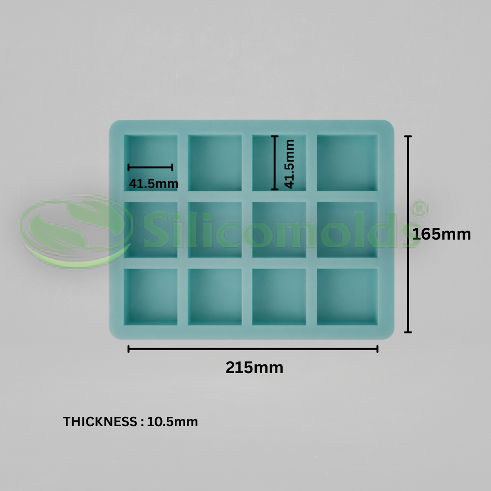 Silicomolds - 20gms - Square Shape - 12 Cavities Soap Mold - URP390SM
