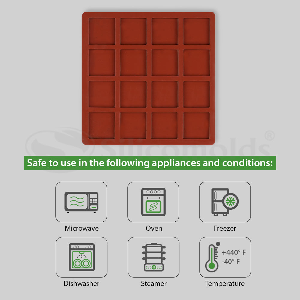 SILICOMOLDS - 10gms - Square - 16 Cavities – Silicone Soap Mold-URP048SM