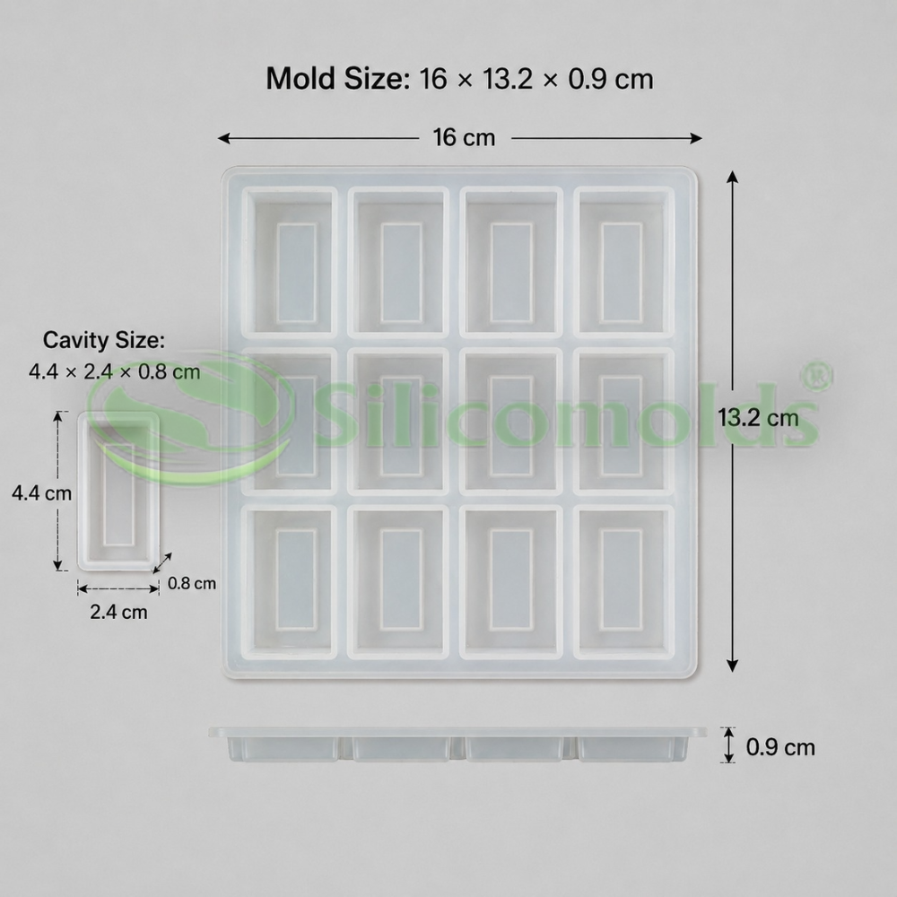 SILICOMOLDS - 9gms - Rectangle - 12 Cavities Silicone Soap Mold-URP410SM