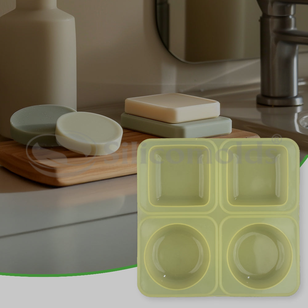 SILICOMOLDS - 125gms - Round+Square - 4 Cavities Silicone Soap Mold-URP041ASM