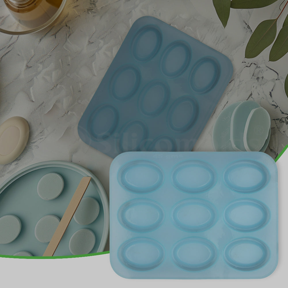 SILICOMOLDS - 45gms - Oval- 9 Cavities Silicone Soap Mold-URP043SM