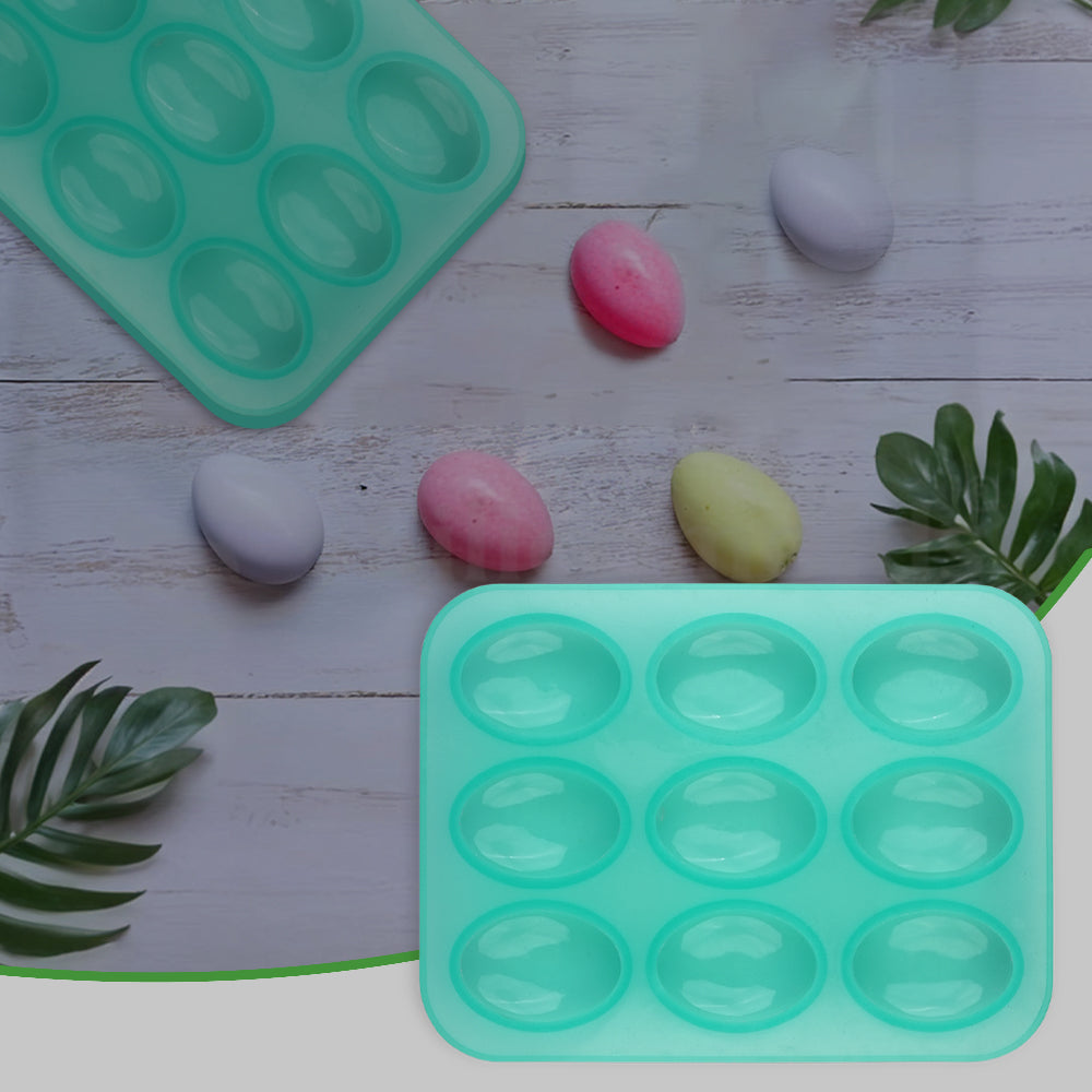 SILICOMOLDS - 70gms - Egg Shape - Oval - 9 Cavities Silicone Soap Mold-URP044SM
